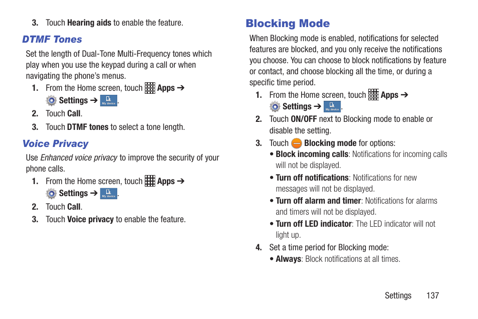 Blocking mode, For more information, refer to “blocking mode” on | Samsung SCH-I435ZKAXAR User Manual | Page 143 / 170