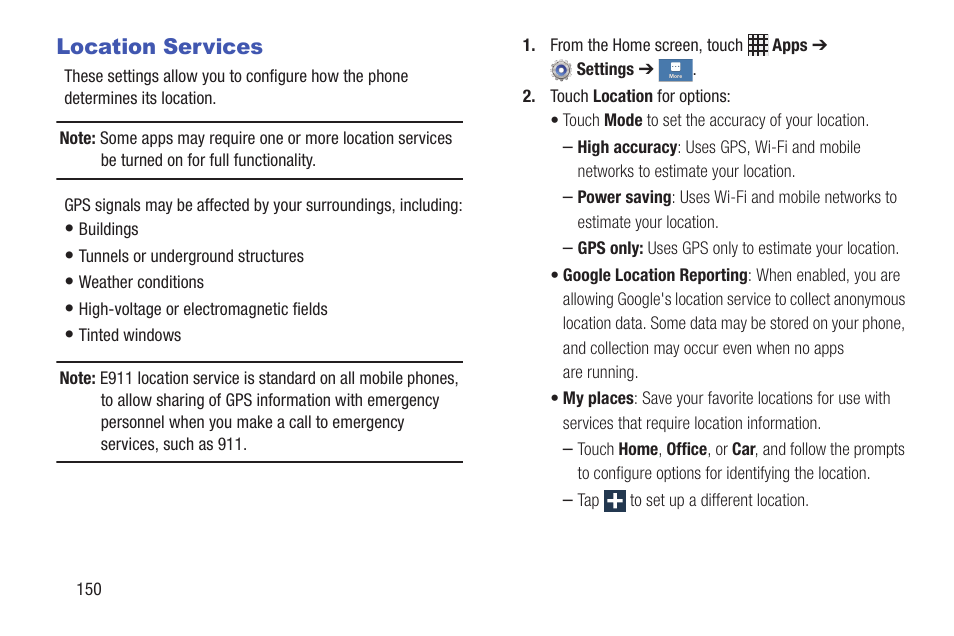 Location services | Samsung SCH-I435ZKAXAR User Manual | Page 156 / 170