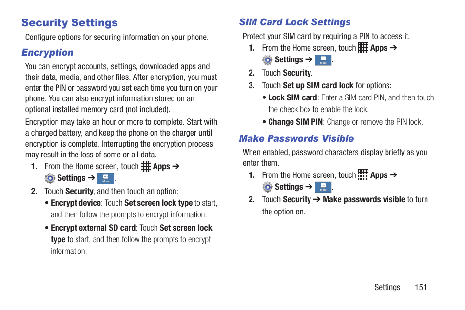 Security settings | Samsung SCH-I435ZKAXAR User Manual | Page 157 / 170