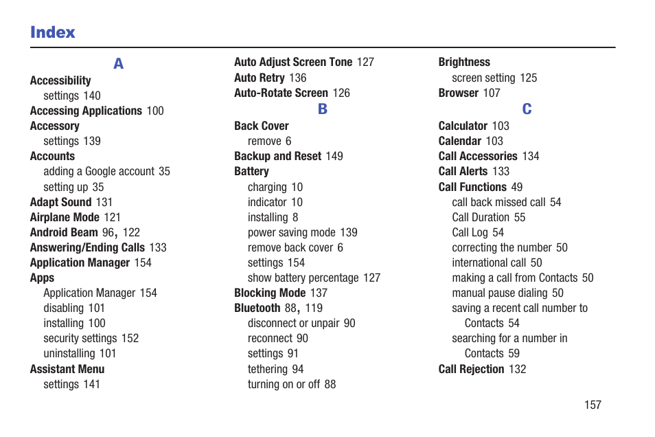 Index | Samsung SCH-I435ZKAXAR User Manual | Page 163 / 170