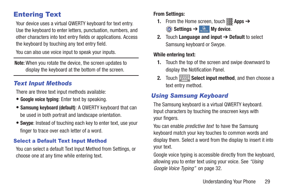 Entering text | Samsung SCH-I435ZKAXAR User Manual | Page 35 / 170