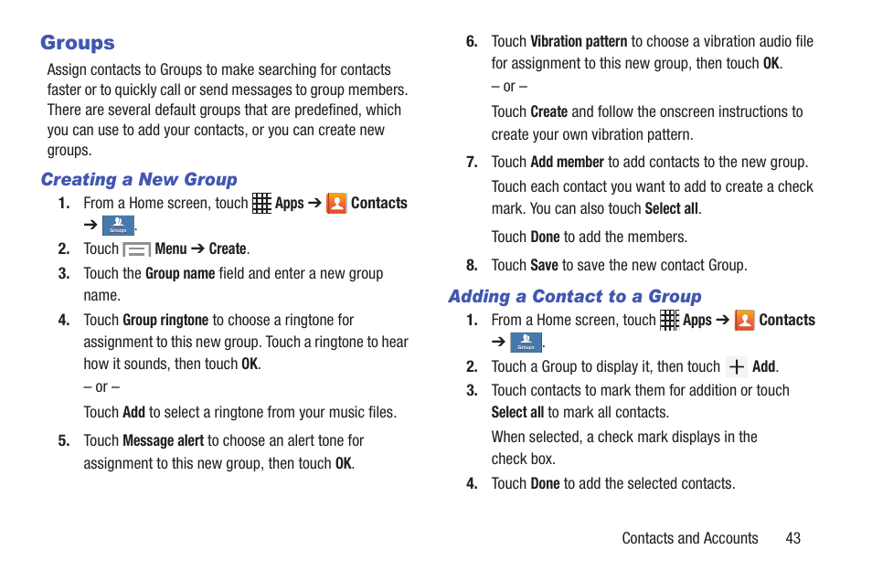 Groups | Samsung SCH-I435ZKAXAR User Manual | Page 49 / 170