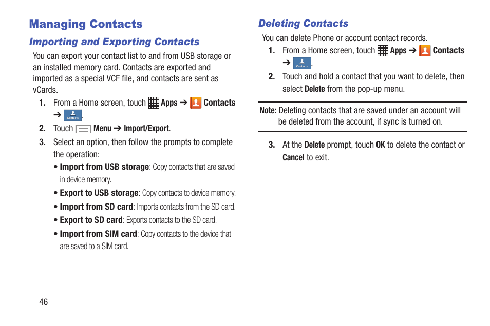 Managing contacts | Samsung SCH-I435ZKAXAR User Manual | Page 52 / 170