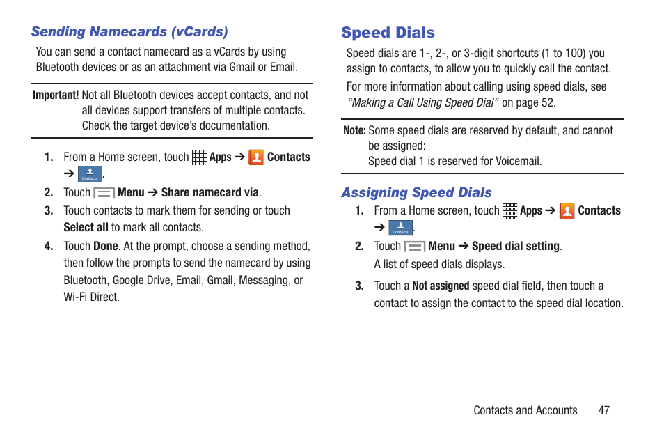 Speed dials | Samsung SCH-I435ZKAXAR User Manual | Page 53 / 170