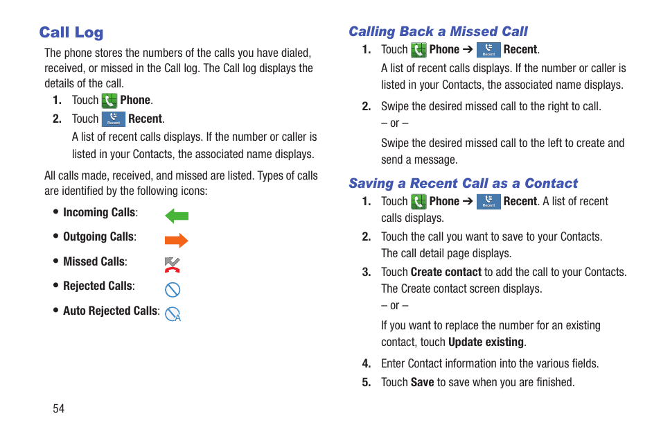 Call log | Samsung SCH-I435ZKAXAR User Manual | Page 60 / 170