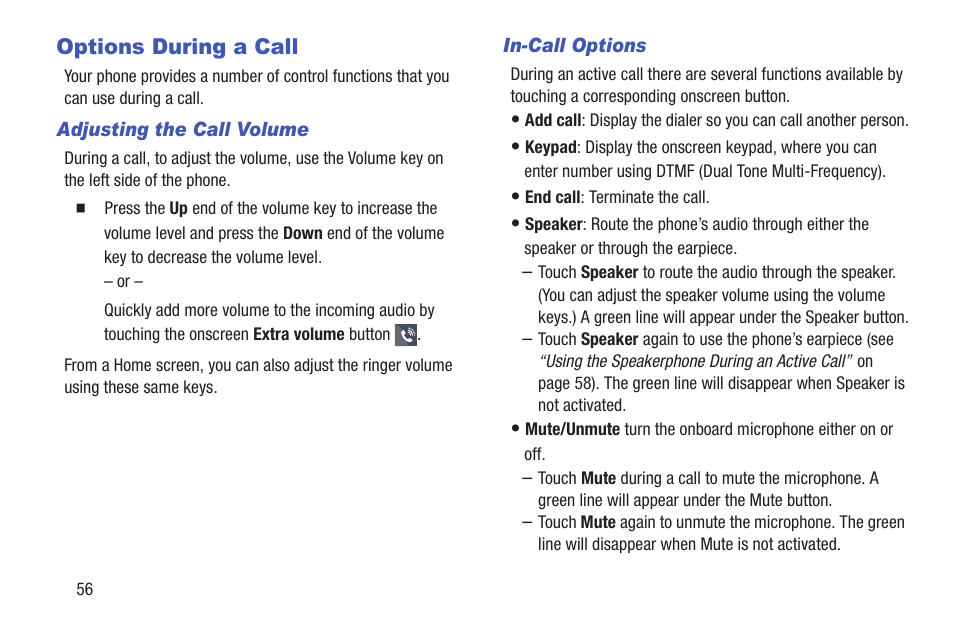 Options during a call | Samsung SCH-I435ZKAXAR User Manual | Page 62 / 170