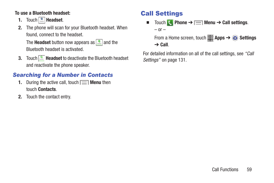Call settings | Samsung SCH-I435ZKAXAR User Manual | Page 65 / 170