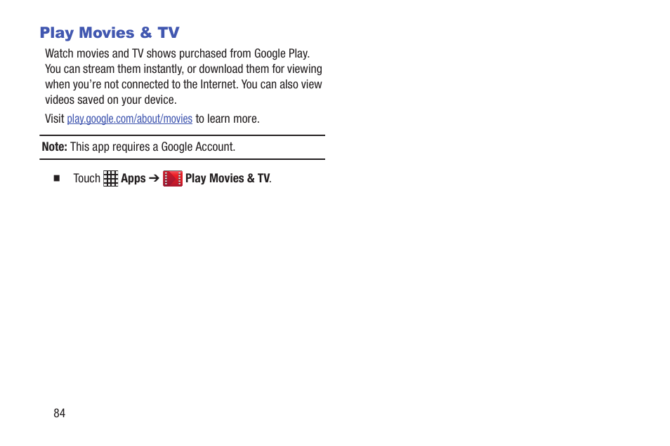 Play movies & tv | Samsung SCH-I435ZKAXAR User Manual | Page 90 / 170