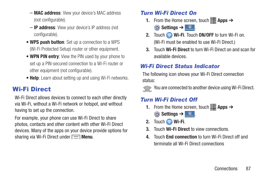 Wi-fi direct | Samsung SCH-I435ZKAXAR User Manual | Page 93 / 170