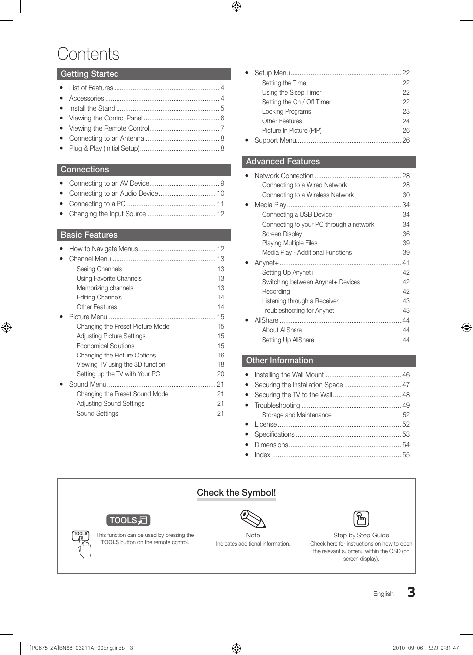 Samsung PN50C675G6FXZA User Manual | Page 3 / 55