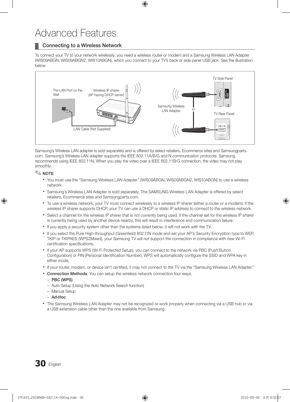 Advanced features | Samsung PN50C675G6FXZA User Manual | Page 30 / 55