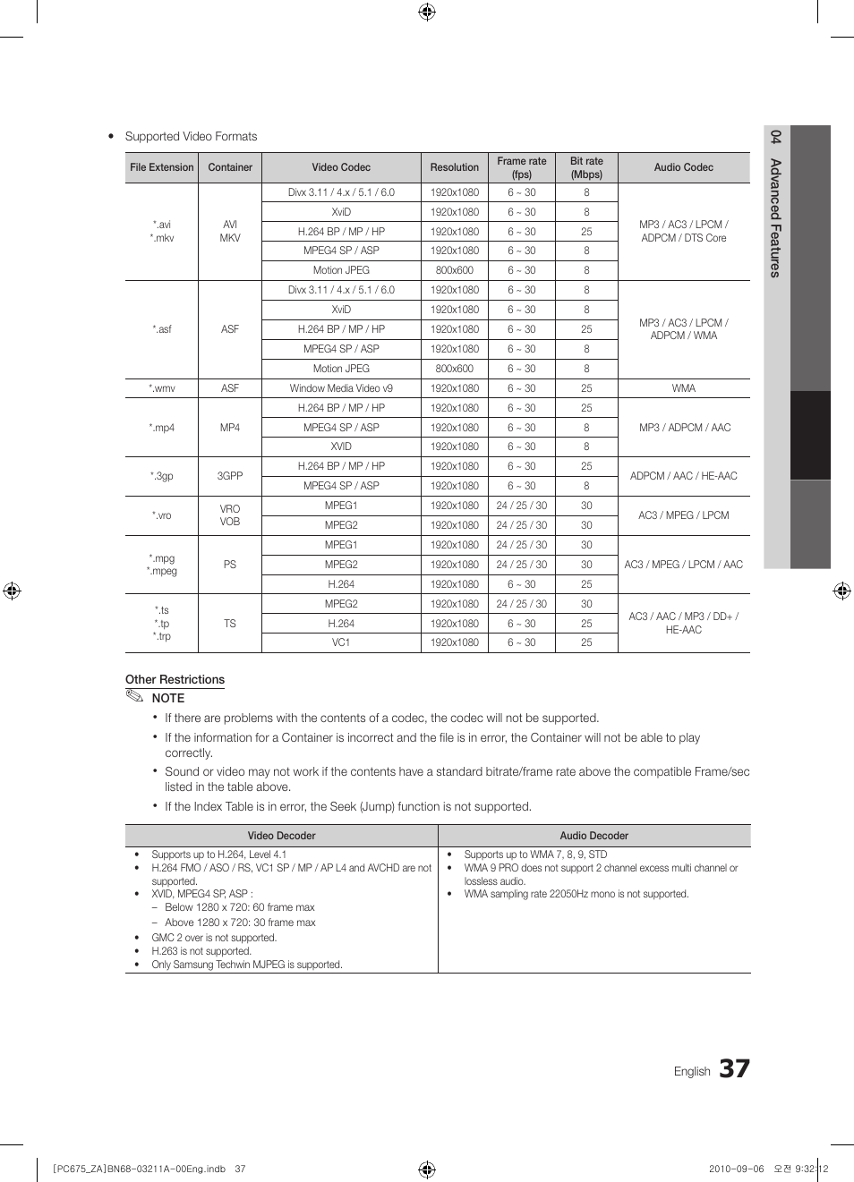 Samsung PN50C675G6FXZA User Manual | Page 37 / 55