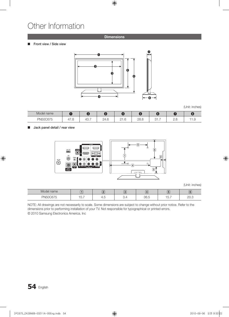 Other information | Samsung PN50C675G6FXZA User Manual | Page 54 / 55