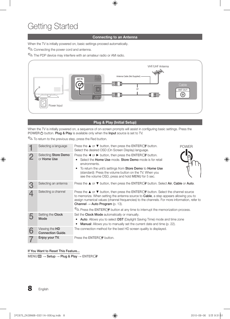 Getting started, Info guide | Samsung PN50C675G6FXZA User Manual | Page 8 / 55