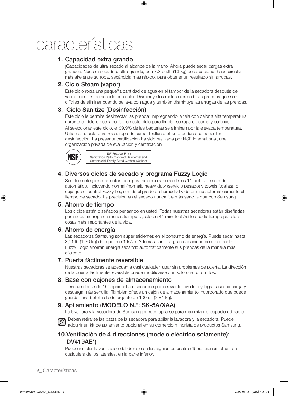 Características | Samsung DV419AEU-XAA User Manual | Page 40 / 76