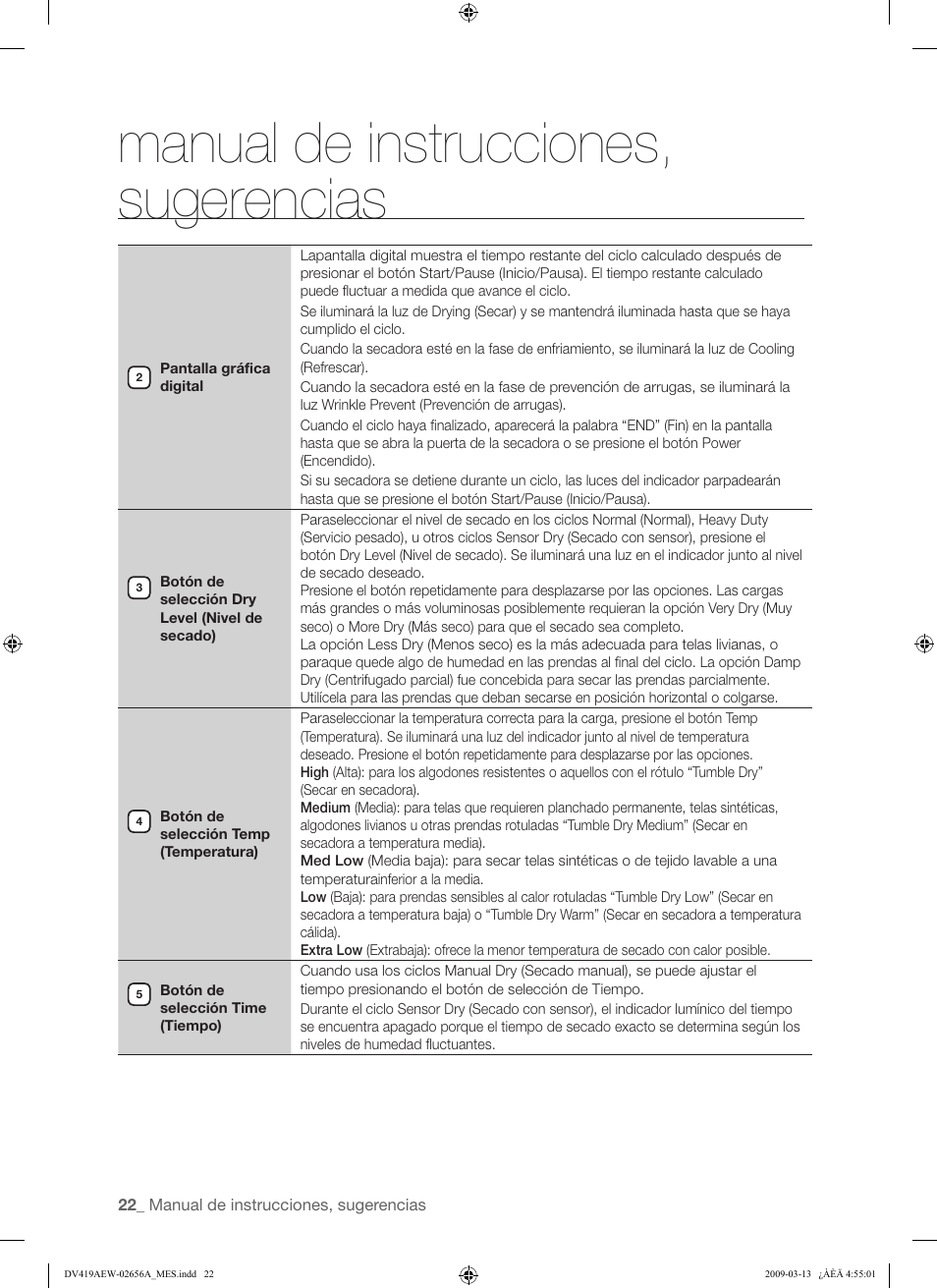 Manual de instrucciones, sugerencias | Samsung DV419AEU-XAA User Manual | Page 60 / 76