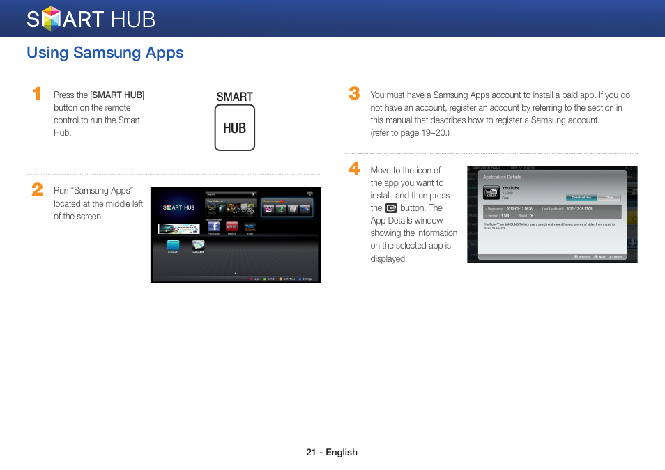 Using samsung apps | Samsung BD-EM57C-ZA User Manual | Page 21 / 23