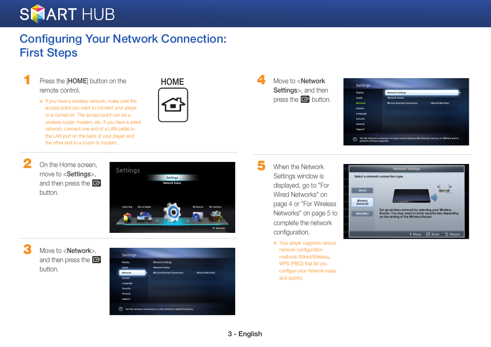 Configuring your network connection: first steps | Samsung BD-EM57C-ZA User Manual | Page 3 / 23