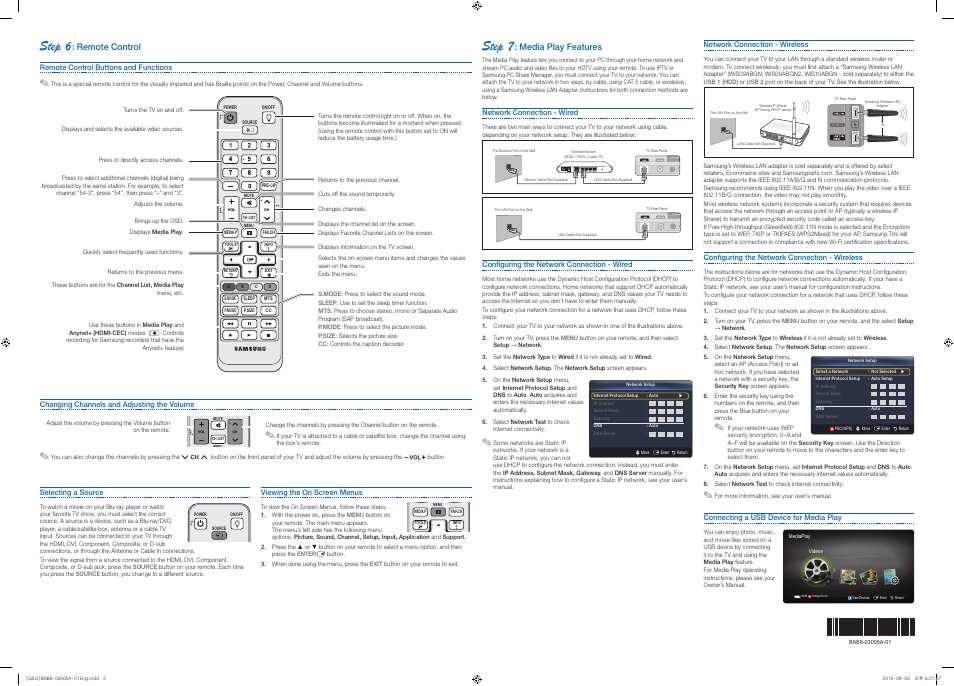 Step 6, Step 7, Remote control | Media play features | Samsung UN55C5000QFXZA User Manual | Page 2 / 2