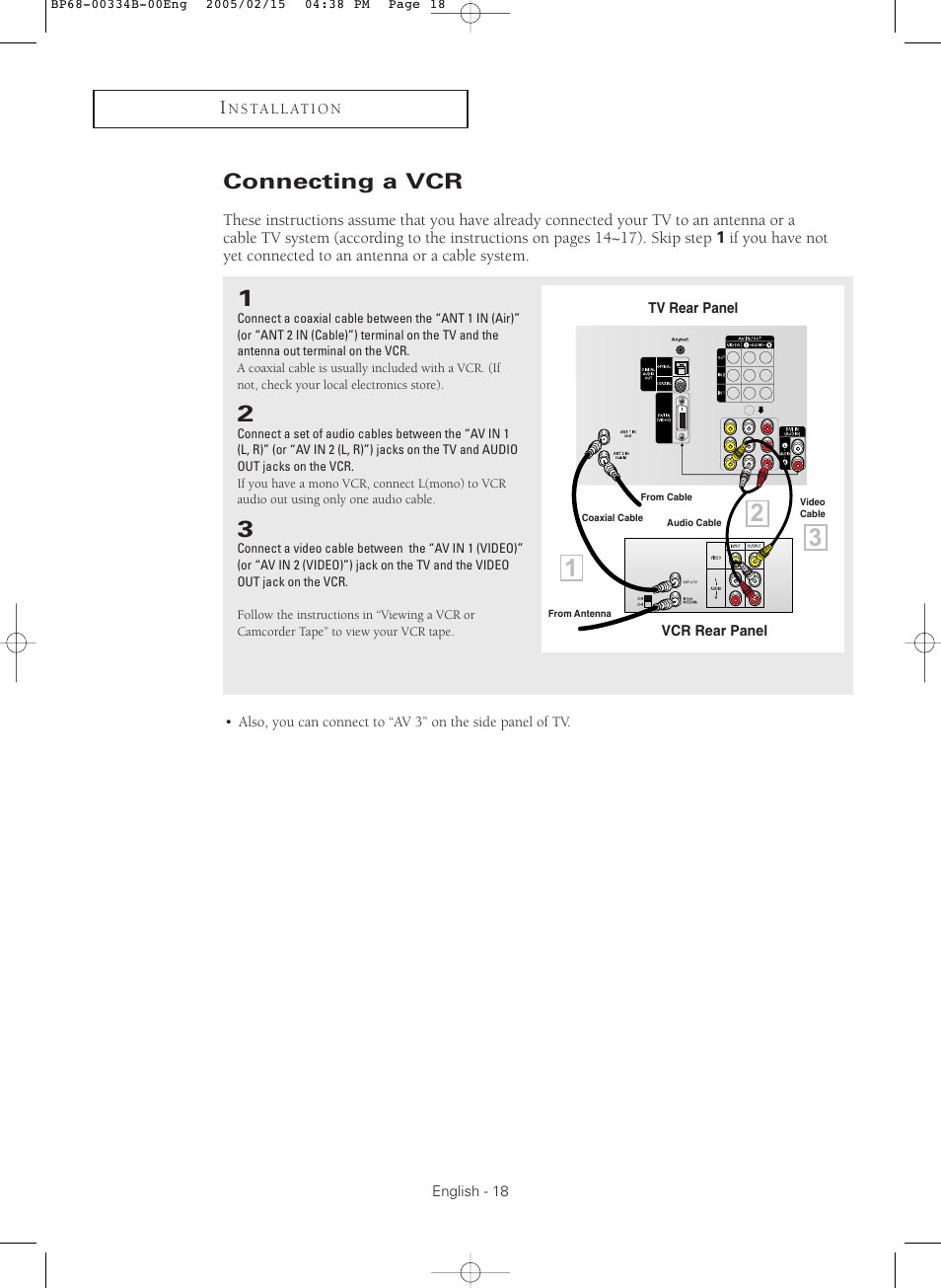 Connecting a vcr | Samsung HCR4245WX-XAA User Manual | Page 18 / 80