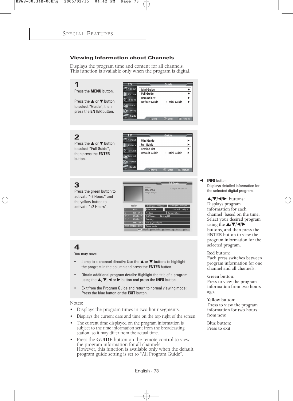 Viewing information about channels, English - 73 | Samsung HCR4245WX-XAA User Manual | Page 73 / 80