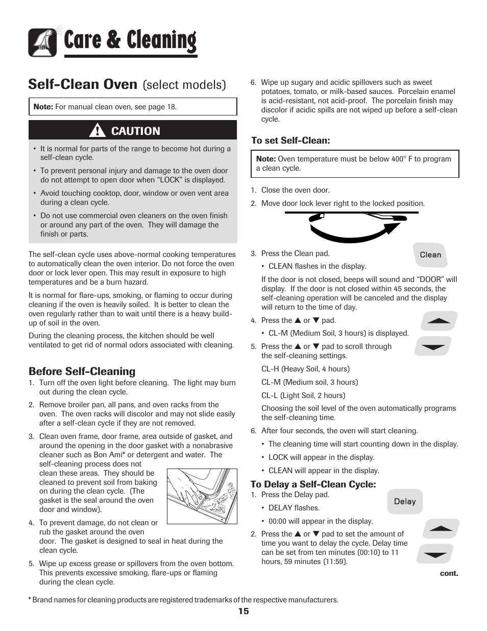 Care & cleaning, Self-clean oven, Select models) | Caution, Before self-cleaning | Amana Coil User Manual | Page 16 / 76