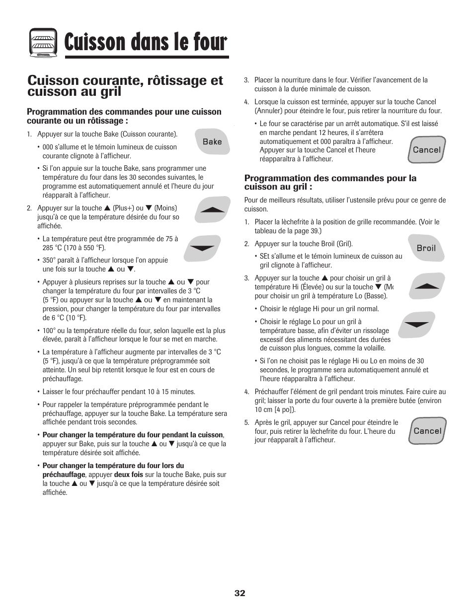 Cuisson dans le four, Cuisson courante, rôtissage et cuisson au gril | Amana Coil User Manual | Page 33 / 76