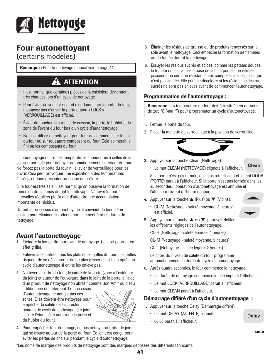 Nettoyage, Four autonettoyant, Certains modèles) | Attention, Avant l’autonettoyage | Amana Coil User Manual | Page 42 / 76