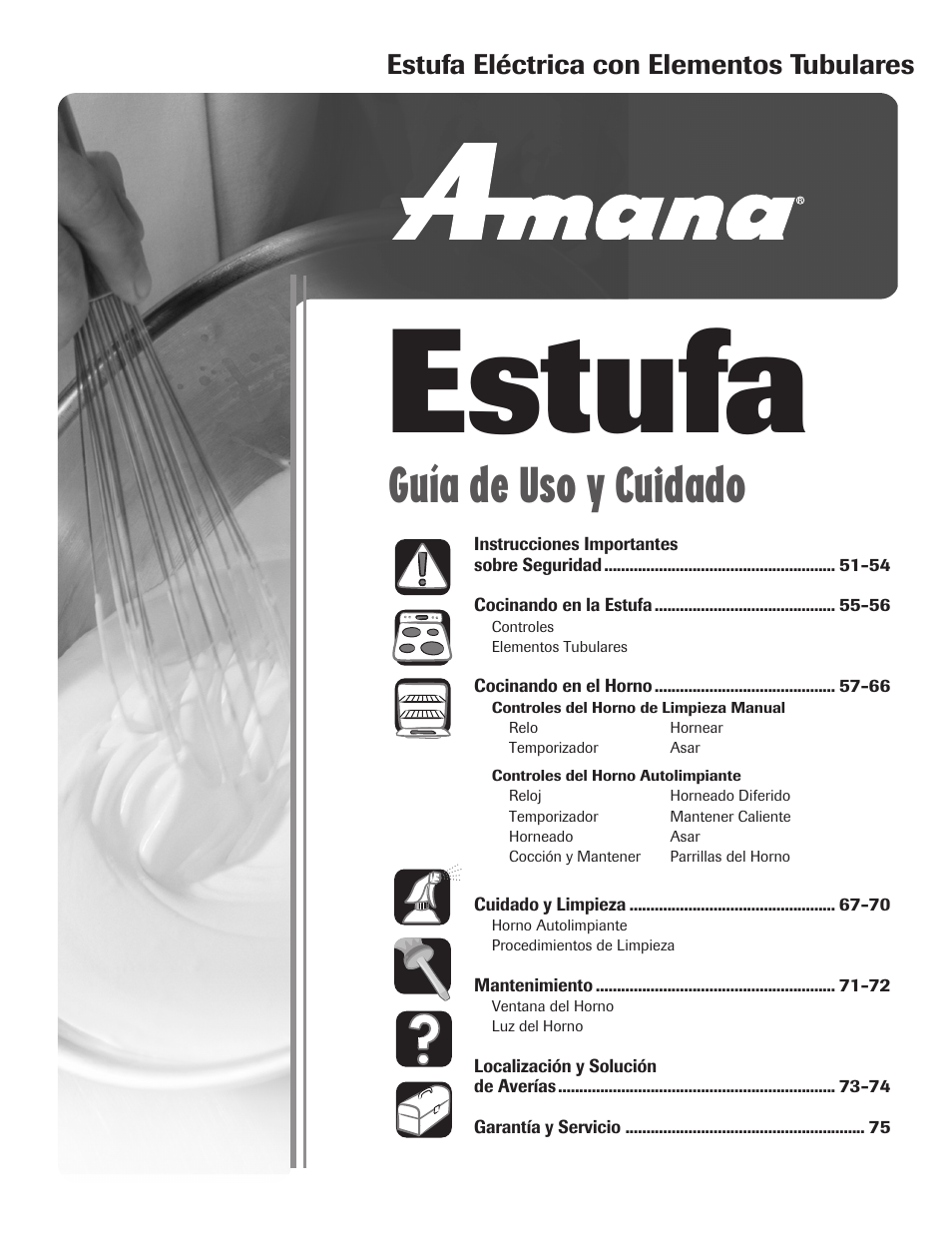 Estufa, Guía de uso y cuidado, Estufa eléctrica con elementos tubulares | Amana Coil User Manual | Page 51 / 76