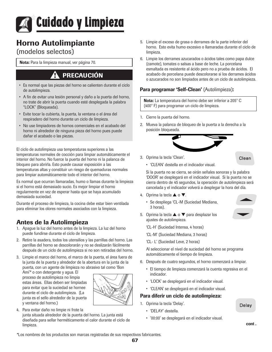 Cuidado y limpieza, Horno autolimpiante, Modelos selectos) | Precaución, Antes de la autolimpieza | Amana Coil User Manual | Page 68 / 76