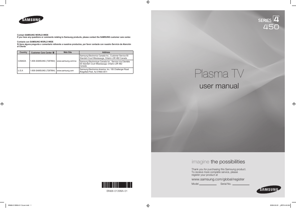 Samsung PN42A450P1DXZA User Manual | 75 pages