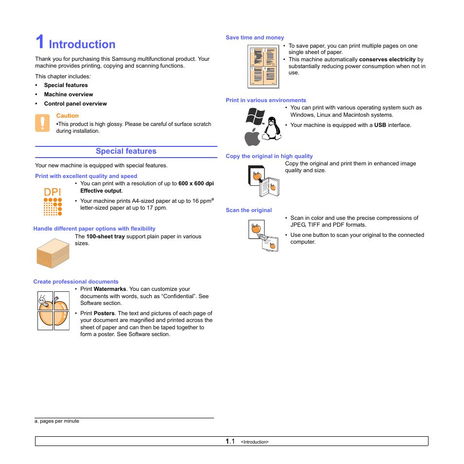 Introduction, Special features | Samsung SCX-4500-XAA User Manual | Page 12 / 94