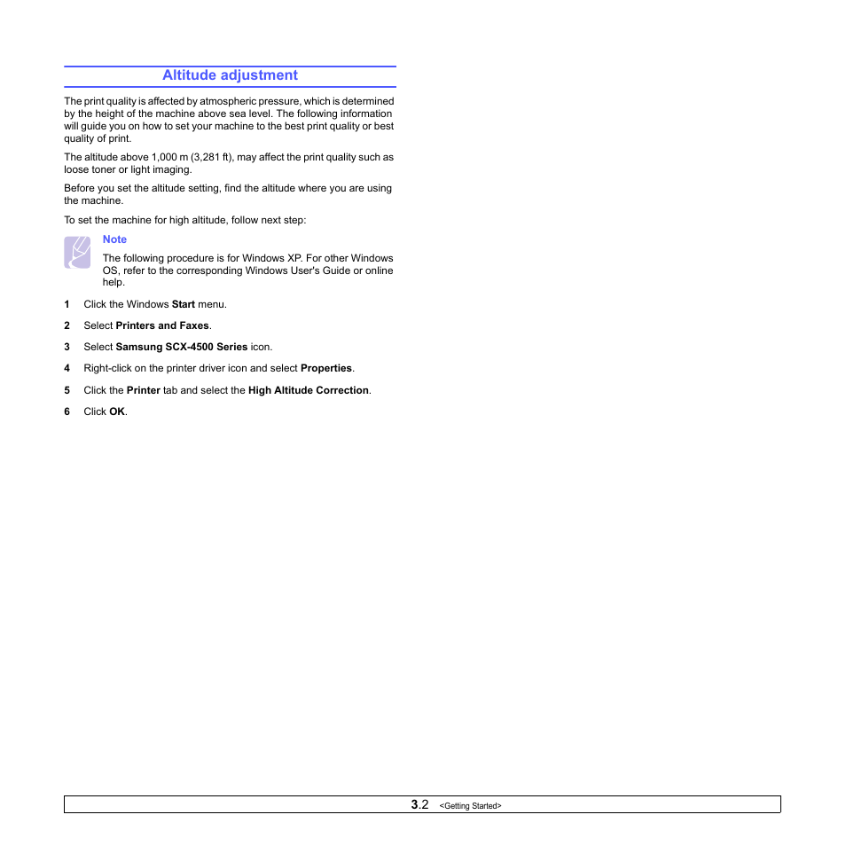 Altitude adjustment, Age 3.2 for | Samsung SCX-4500-XAA User Manual | Page 20 / 94