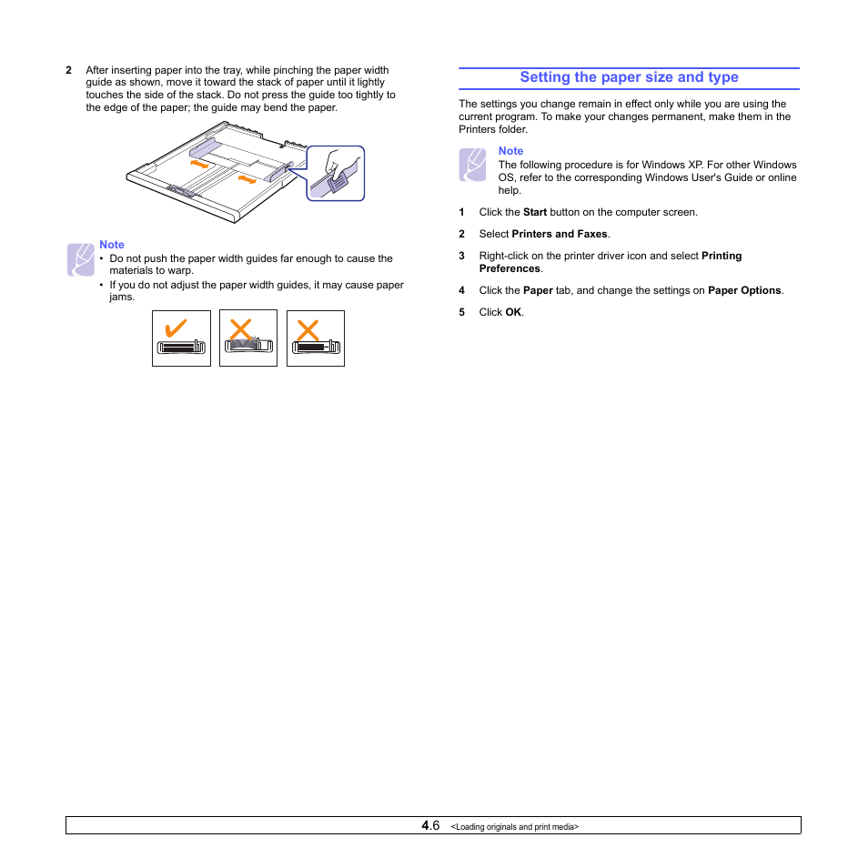 Setting the paper size and type | Samsung SCX-4500-XAA User Manual | Page 26 / 94