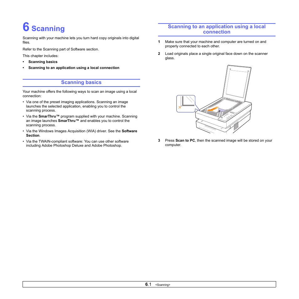 Scanning, Scanning basics | Samsung SCX-4500-XAA User Manual | Page 28 / 94