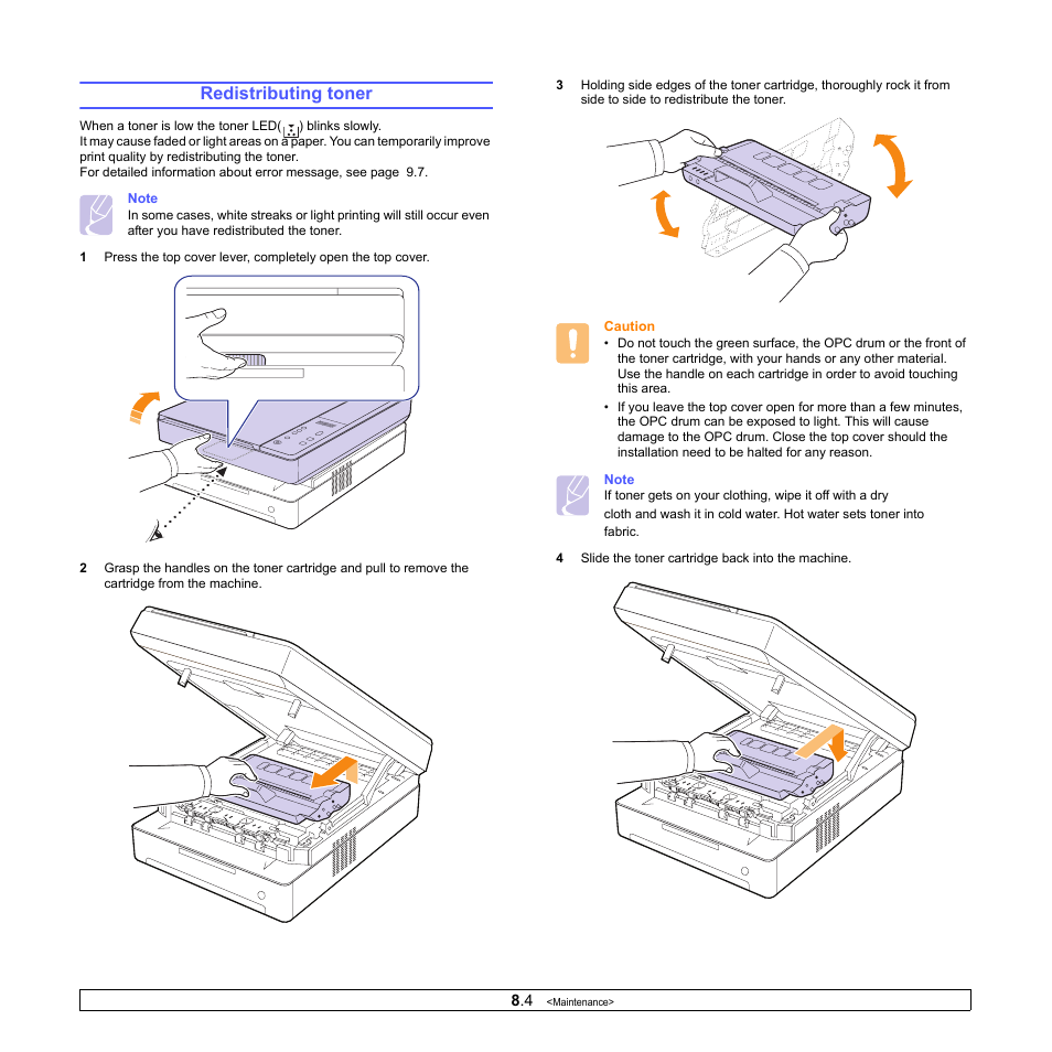 Redistributing toner | Samsung SCX-4500-XAA User Manual | Page 33 / 94