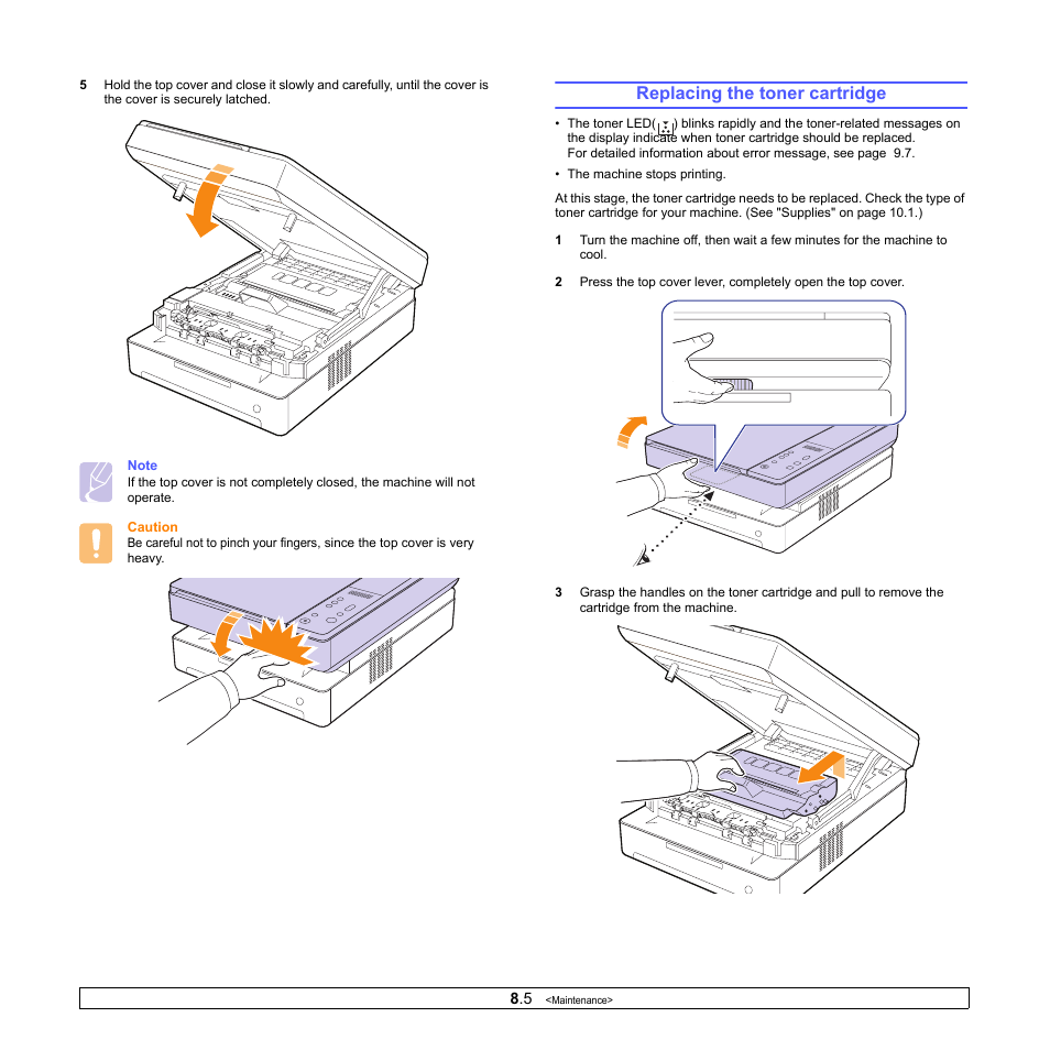 Replacing the toner cartridge | Samsung SCX-4500-XAA User Manual | Page 34 / 94