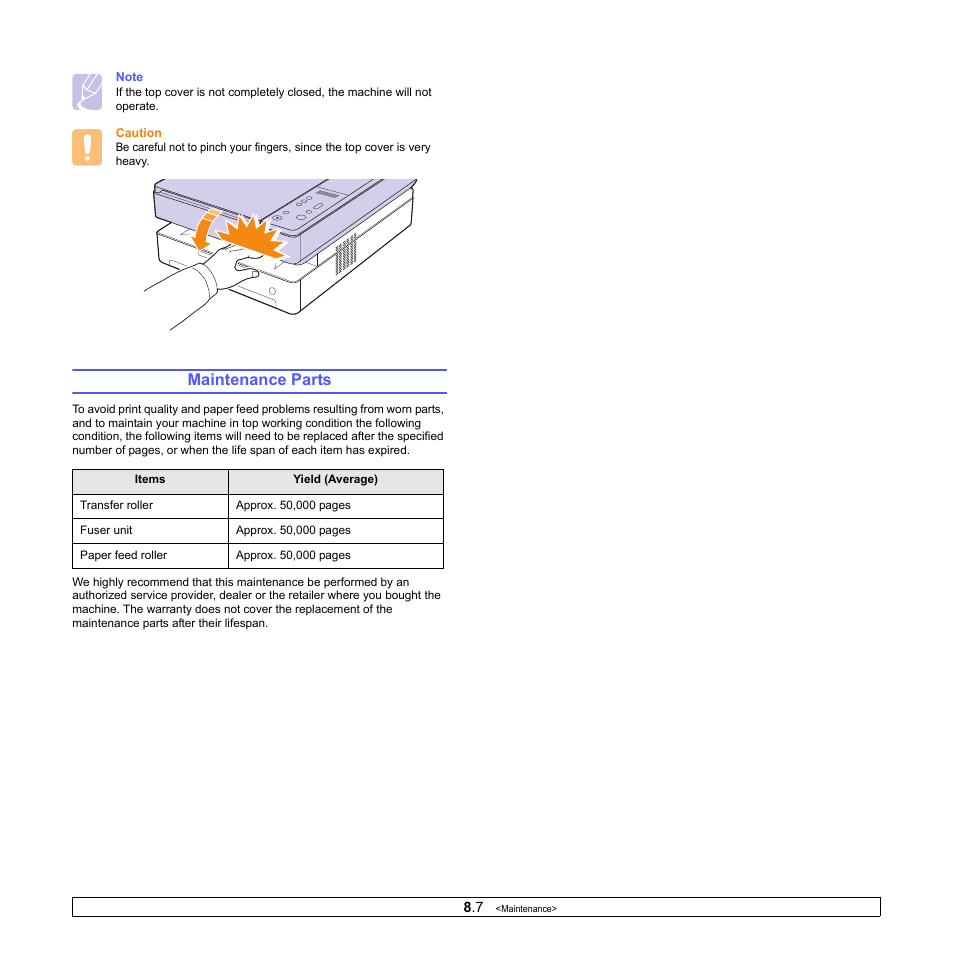 Maintenance parts | Samsung SCX-4500-XAA User Manual | Page 36 / 94