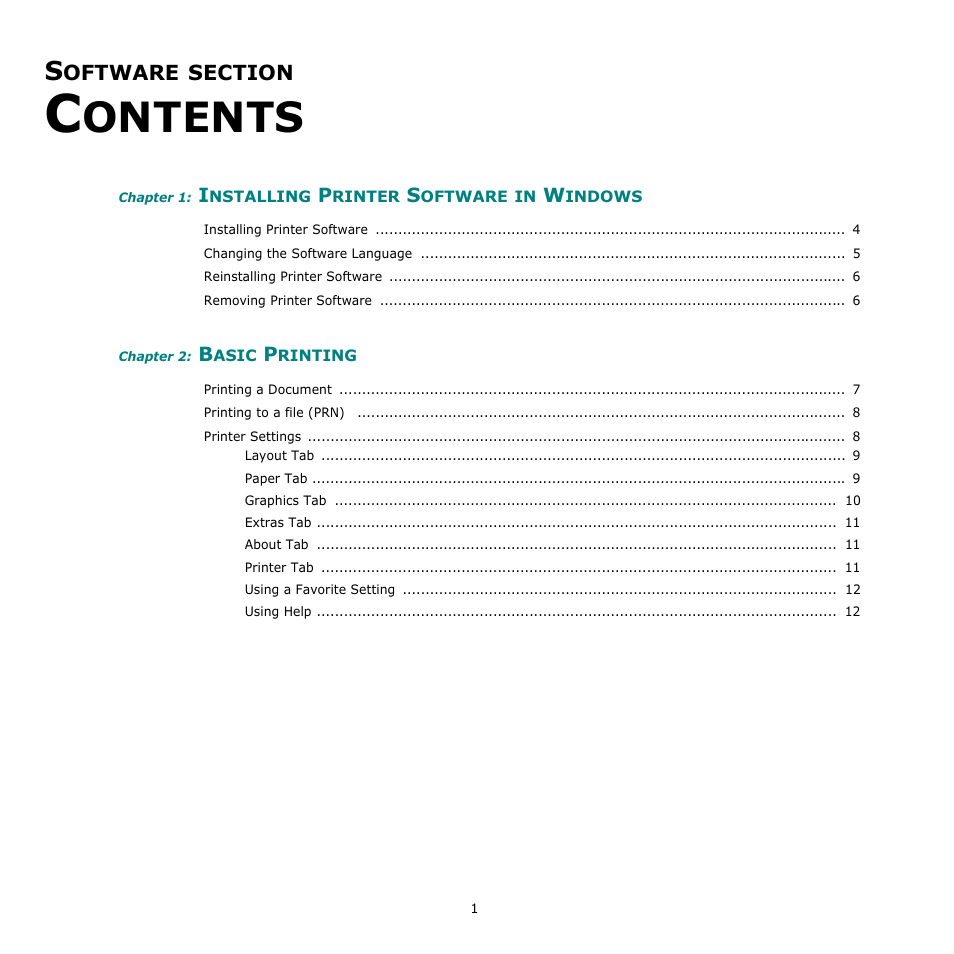 Software section contents, Ontents | Samsung SCX-4500-XAA User Manual | Page 58 / 94