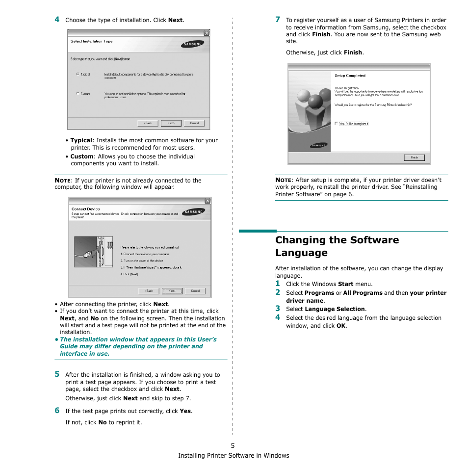 Changing the software language | Samsung SCX-4500-XAA User Manual | Page 62 / 94