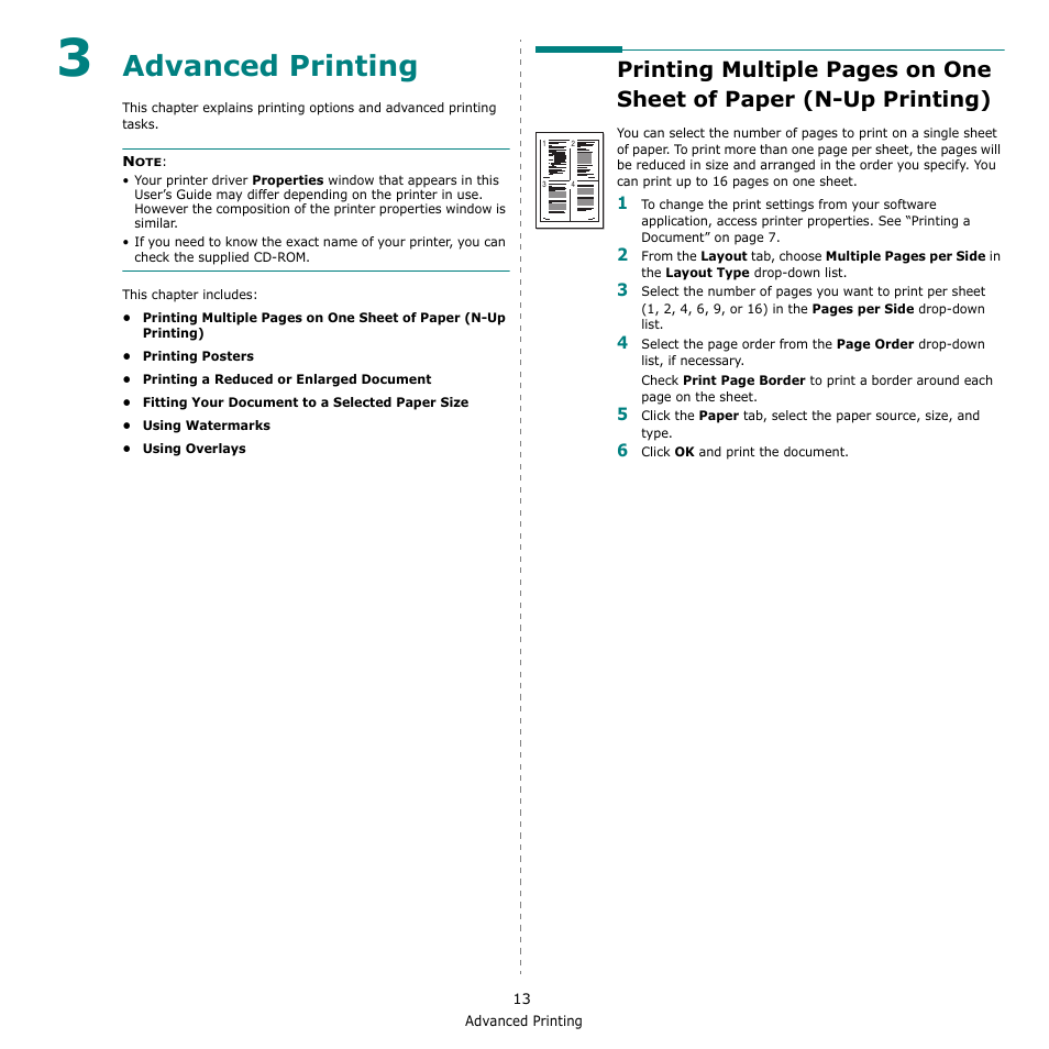 Advanced printing, Chapter 3 | Samsung SCX-4500-XAA User Manual | Page 70 / 94