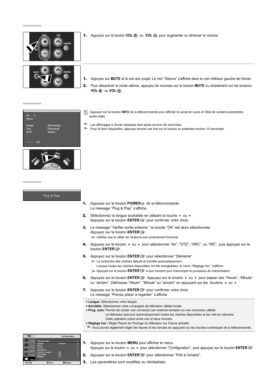 Fonction prêt à l’emploi, Visualisation de l’affichage, Réglage du volume | Samsung LNR3255WX-XAA User Manual | Page 29 / 62