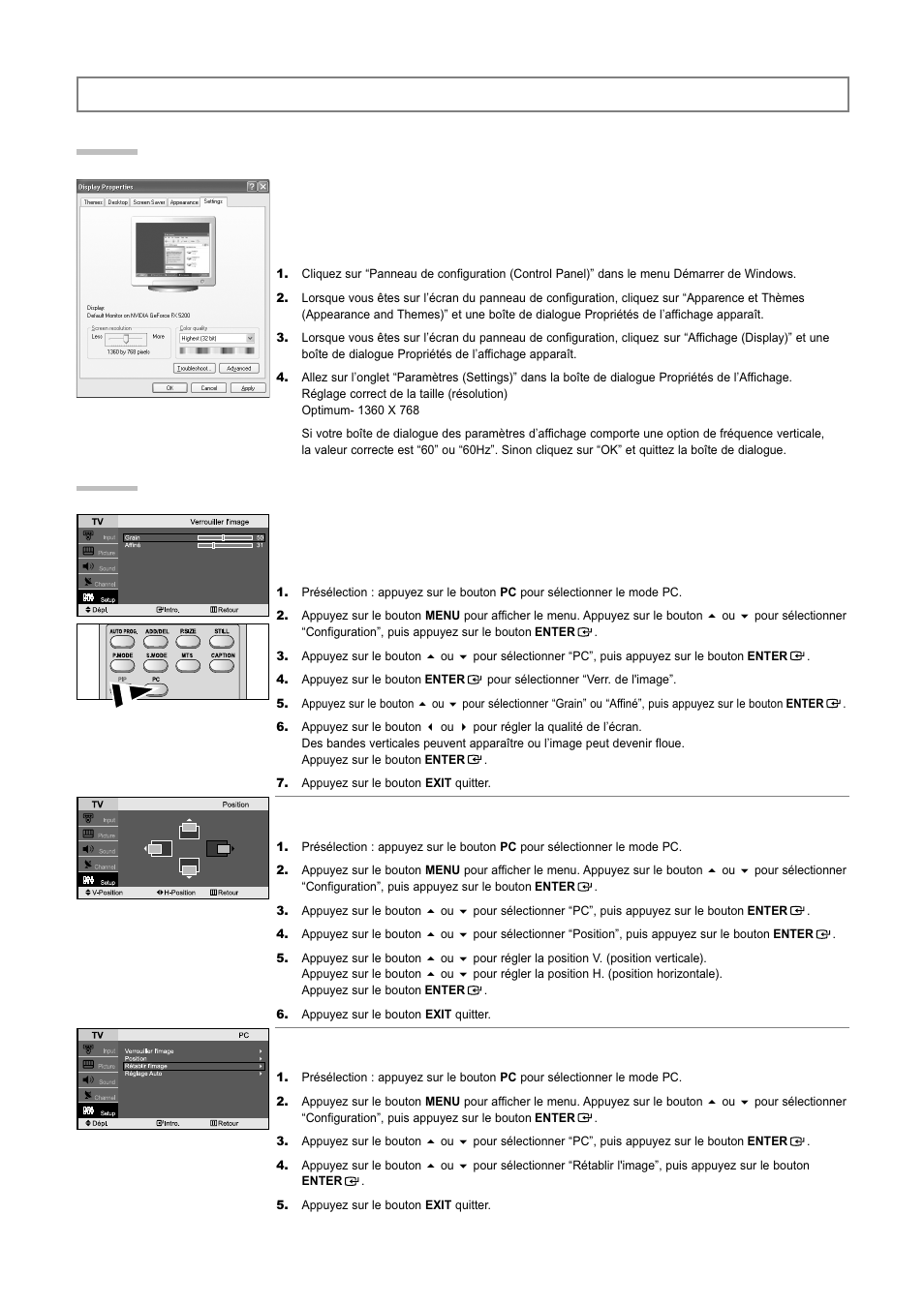 Affichage pc, Réglage du pc | Samsung LNR3255WX-XAA User Manual | Page 40 / 62