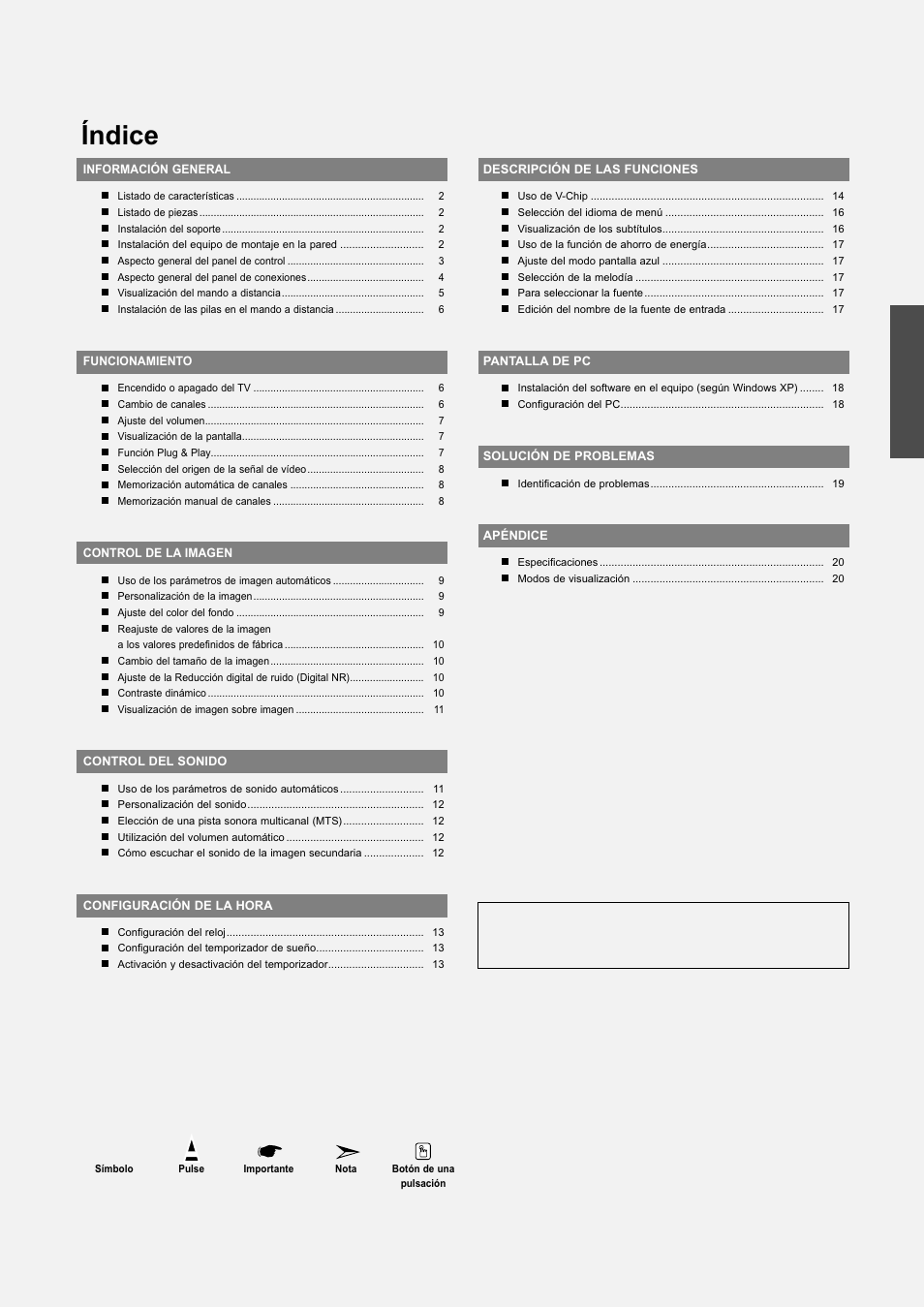 Espanol, Índice | Samsung LNR3255WX-XAA User Manual | Page 43 / 62