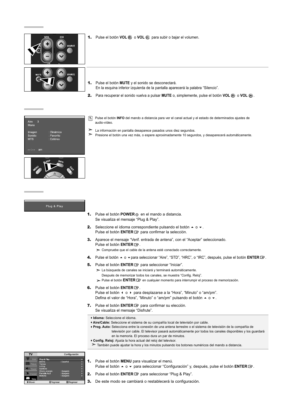 Función plug & play, Visualización de la pantalla, Ajuste del volumen | Samsung LNR3255WX-XAA User Manual | Page 49 / 62