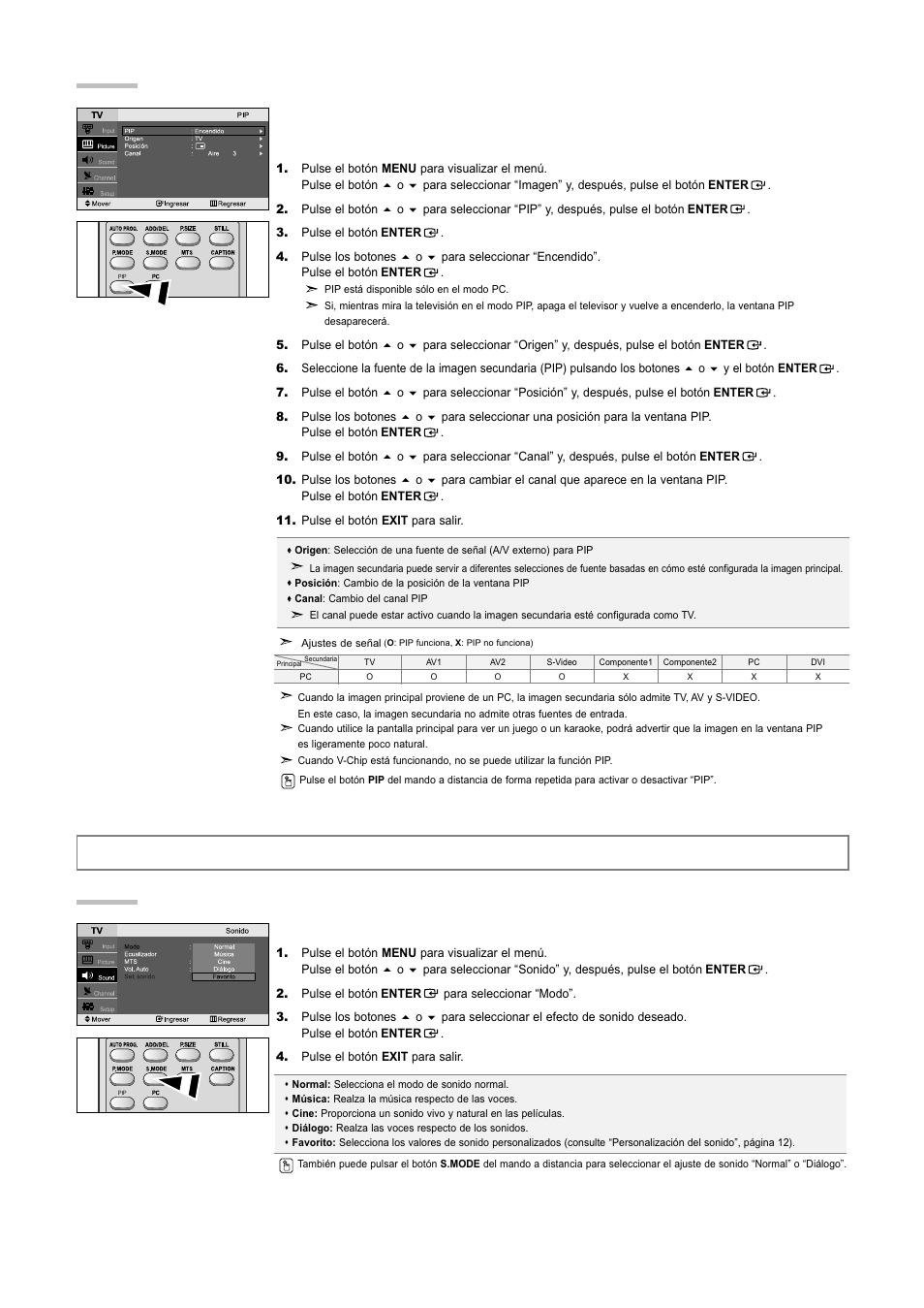 Control del sonido, Visualización de imagen sobre imagen, Uso de los parámetros de sonido automáticos | Samsung LNR3255WX-XAA User Manual | Page 53 / 62