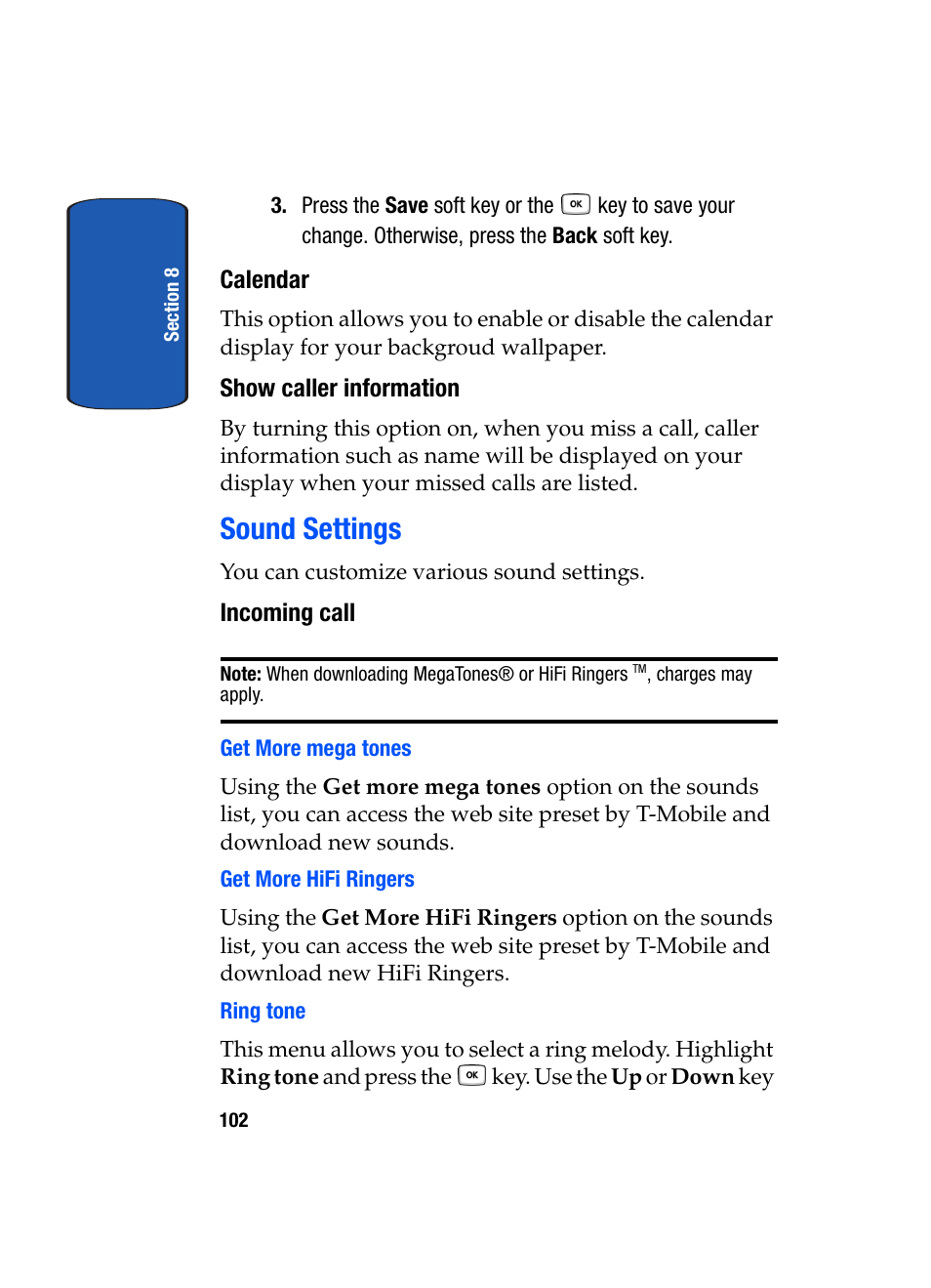 Sound settings | Samsung SGH-T619SSBTMB User Manual | Page 106 / 212