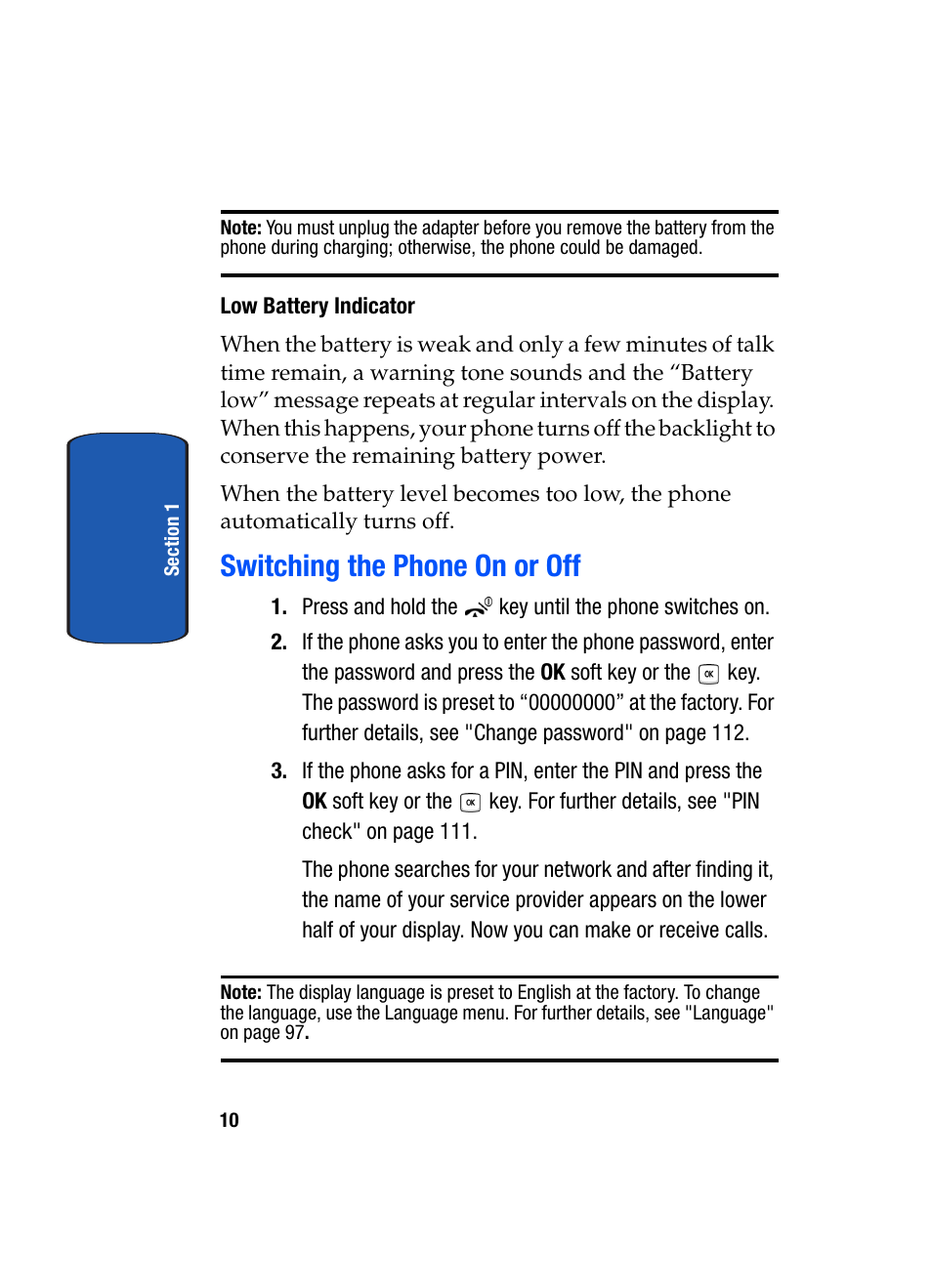 Switching the phone on or off | Samsung SGH-T619SSBTMB User Manual | Page 14 / 212