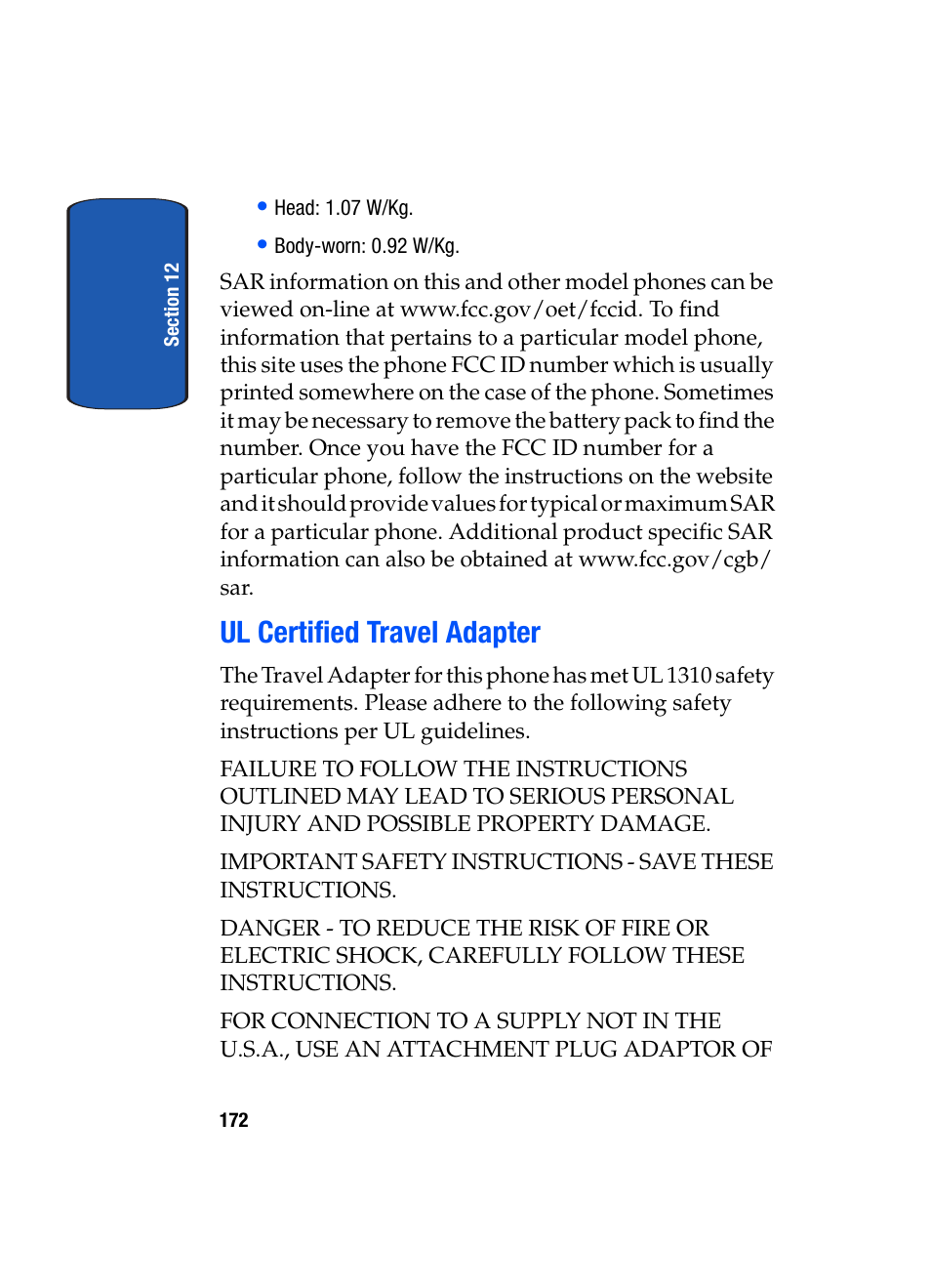 Ul certified travel adapter | Samsung SGH-T619SSBTMB User Manual | Page 176 / 212