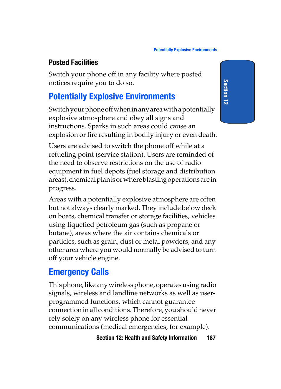 Potentially explosive environments, Emergency calls | Samsung SGH-T619SSBTMB User Manual | Page 191 / 212